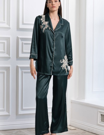 Пижама шёлковая Mia-Amore FELLINI 3915 малахит, Цвет: малахит, Размеры: S, изображение 4
