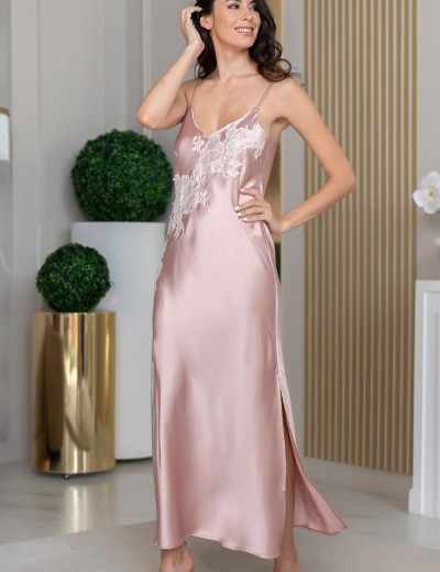 Длинная шёлковая сорочка Mia-Amore FELLINI 3918 пудра, Цвет: пудровый, Размеры: 2XL, изображение 4