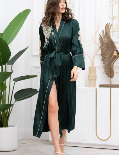 Длинный халат из шёлка Mia-Amore FELLINI 3919 малахит, Цвет: малахит, Размеры: 4XL/5XL, изображение 5