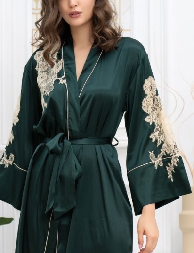 Длинный халат из шёлка Mia-Amore FELLINI 3919 малахит, Цвет: малахит, Размеры: 4XL/5XL, изображение 4
