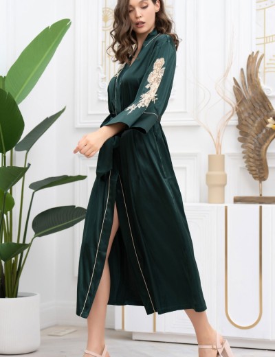 Длинный халат из шёлка Mia-Amore FELLINI 3919 малахит, Цвет: малахит, Размеры: 4XL/5XL, изображение 3