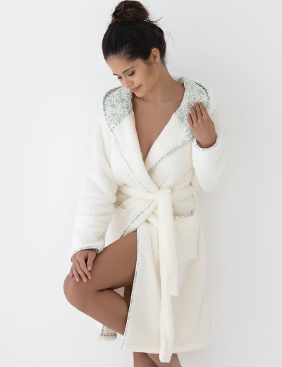 Теплый халат с капюшоном Sensis AMELIA, Цвет: белый, Размеры: S/M, изображение 2