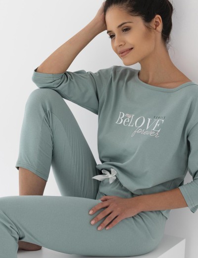 Пижама с брюками из хлопка Sensis GARDEN, Цвет: зеленый, Размеры: M, изображение 3