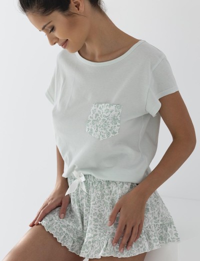 Хлопковая пижама с шортами Sensis MARTHA, Цвет: мята, Размеры: L, изображение 2