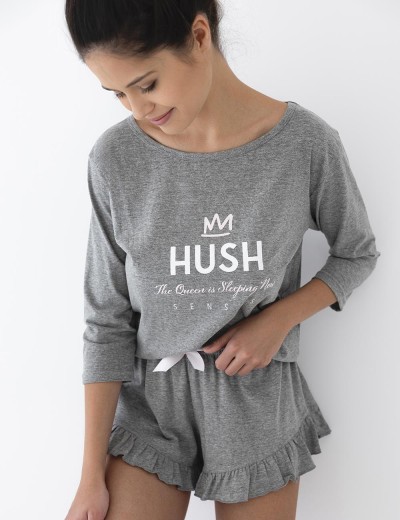 Хлопковая пижама с шортами Sensis NANCY, Цвет: серый, Размеры: L, изображение 3