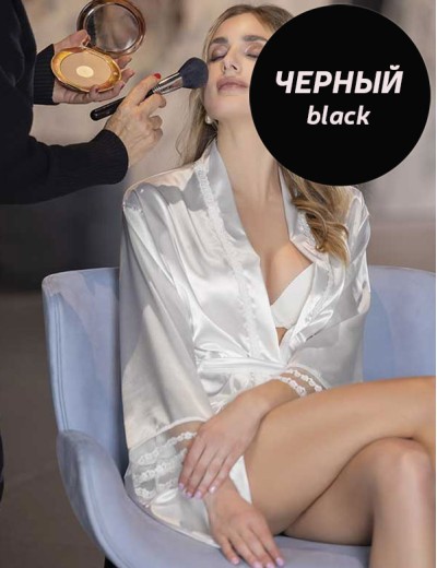 Чёрный халат-кимоно из атласа Leilieve LOVELY M7602 black, Цвет: black (черный), Размеры: S, изображение 2