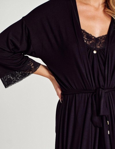 Длинный женский халат Taro 3099 MERCY, Цвет: черный, Размеры: XL, изображение 2