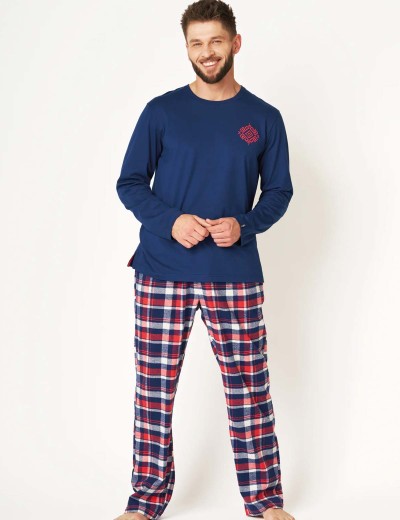 Пижама мужская с фланелевыми штанами Key MNS 613 темно-синий/коралл, Цвет: темно-синий/коралл, Размеры: 2XL, изображение 2