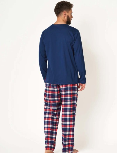 Пижама мужская с фланелевыми штанами Key MNS 613 темно-синий/коралл, Цвет: темно-синий/коралл, Размеры: 2XL, изображение 3