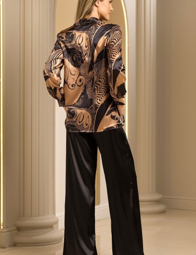 Шелковый комплект рубашка и брюки Mia-Amore ANTIKA 3467, Цвет: черный/медный, Размеры: M, изображение 2