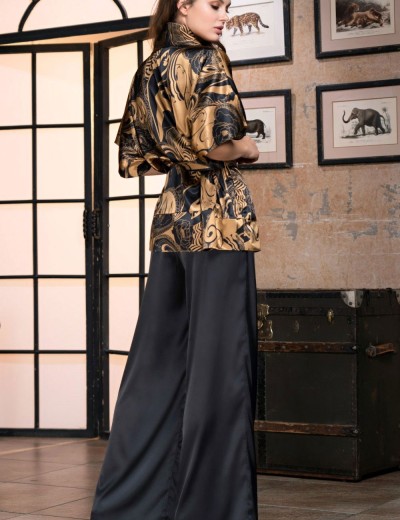 Шелковый домашний комплект Mia-Amore ANTIKA 3476, Цвет: черный/медный, Размеры: M, изображение 3