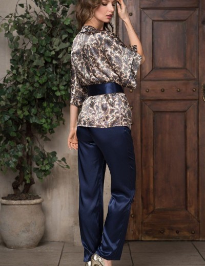 Шелковый комплект-тройка Mia-Amore PERSIA 3406, Цвет: золотистый/темно-синий, Размеры: S, изображение 3