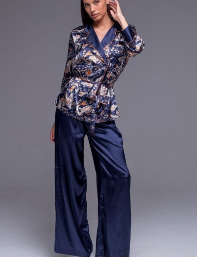 Атласная пижама двойка Mia-Amore ZODIAC 7287, Цвет: темно-синий, Размеры: S, изображение 4