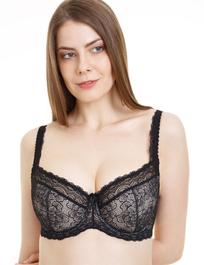 Бюстгальтер балконет кружевной Simona M 608 черный-серебристый пион, Цвет: черный-пион, Размеры: 75D, изображение 2