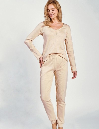 Бежевая пижама из хлопка Taro 3252 VICKY, Цвет: песочный, Размеры: XL, изображение 3