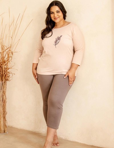 Домашний комплект из хлопка Taro 3287/3289 JANE, Цвет: бежево-розовый/латте, Размеры: 3XL, изображение 2