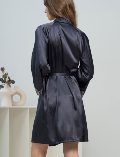 Шелковый короткий халат Mia-Amore EMMANUELLE 4343, Цвет: черника, Размеры: S/M, изображение 2