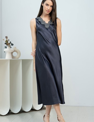 Шелковая длинная сорочка Mia-Amore EMMANUELLE 4348, Цвет: черника, Размеры: L, изображение 3