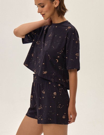 Пижама из хлопка с шортами Esotiq 42083 JOURNEY, Цвет: сине-черный, Размеры: L, изображение 3