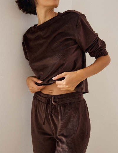 Велюровый комплект Esotiq 42095 JADE шоколадный, Цвет: шоколадный, Размеры: XL, изображение 2