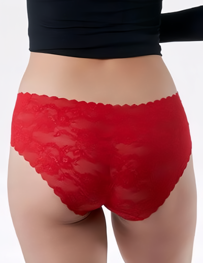 Кружевные бесшовные трусы слипы Julimex BELLIE CZERWONE, Цвет: красный, Размеры: S, изображение 3