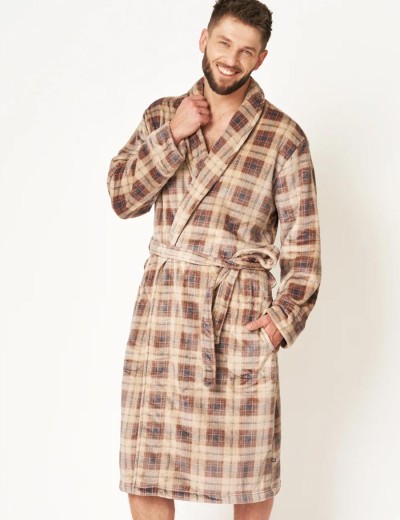 Халат мужской теплый Key MGL 402 бежевый/серый, Цвет: бежевый/серый, Размеры: XL/2XL, изображение 2