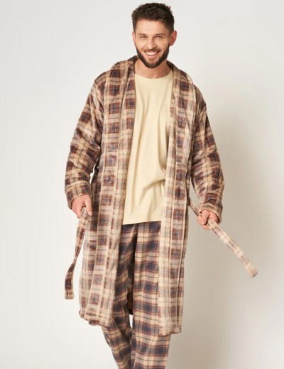 Халат мужской теплый Key MGL 402 бежевый/серый, Цвет: бежевый/серый, Размеры: XL/2XL, изображение 3