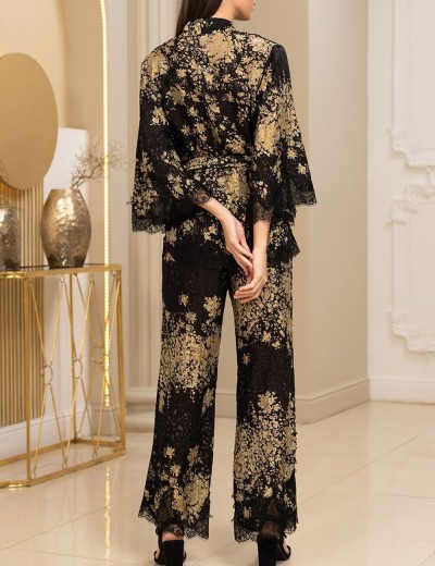 Шелковая пижама с кружевом Mia-Amore VERSALLE 4397, Цвет: черный, Размеры: L, изображение 3