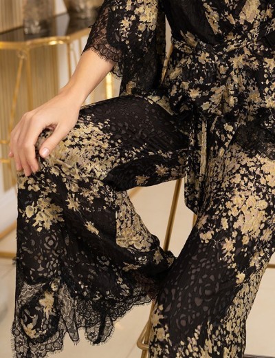 Шелковая пижама с кружевом Mia-Amore VERSALLE 4397, Цвет: черный, Размеры: L, изображение 5