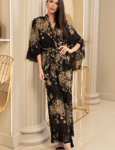 Шелковая пижама с кружевом Mia-Amore VERSALLE 4397, Цвет: черный, Размеры: L, изображение 2