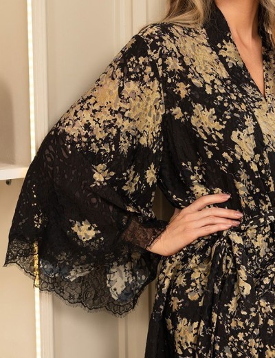 Длинное шелковое кимоно Mia-Amore VERSALLE 4399, Цвет: черный, Размеры: S/M, изображение 5