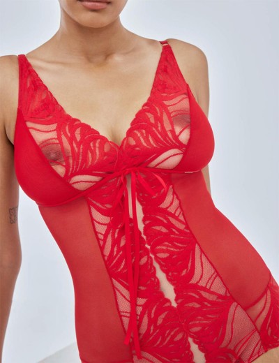 Боди из сетки и кружева Alles ADORE Body Red, Цвет: красный, Размеры: XL, изображение 4