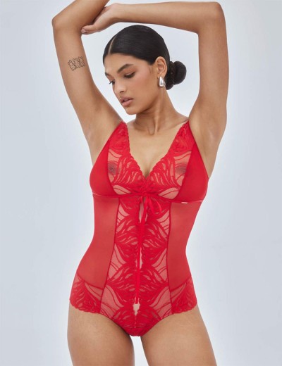 Боди из сетки и кружева Alles ADORE Body Red, Цвет: красный, Размеры: XL, изображение 5