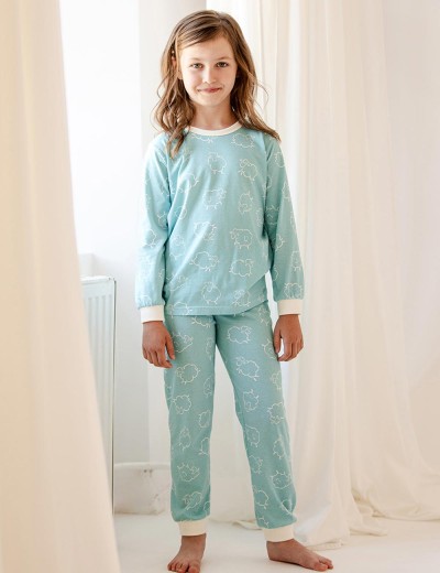 Хлопковая пижама для девочек Taro ABI 3273-3274-01, Цвет: бирюзовый, Размеры: 104, изображение 2
