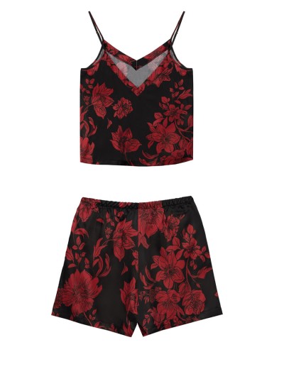 Пижама топ и шорты из вискозы Mefemi ROSALIA pajamas, Цвет: чёрно-красный, Размеры: M, изображение 6