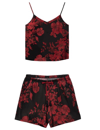 Пижама топ и шорты из вискозы Mefemi ROSALIA pajamas, Цвет: чёрно-красный, Размеры: M, изображение 5