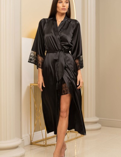 Длинный халат из шелка Mia-Amore BAGIRA 4439 черный, Цвет: черный, Размеры: 4XL/5XL, изображение 4