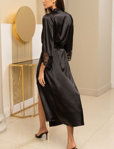 Длинный халат из шелка Mia-Amore BAGIRA 4439 черный, Цвет: черный, Размеры: 4XL/5XL, изображение 3