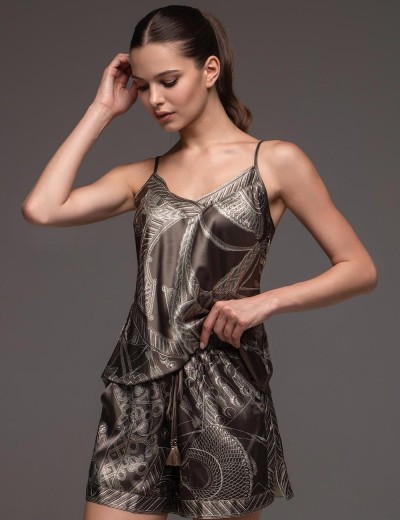 Шёлковая пижама с шортами Mia-Amore AISHA 4312, Цвет: шоколад, Размеры: M, изображение 3