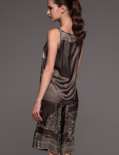 Шелковая пижама с удлиненными шортами Mia-Amore AISHA 4314, Цвет: шоколад, Размеры: S, изображение 2