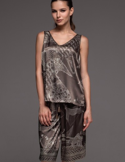 Шелковая пижама с удлиненными шортами Mia-Amore AISHA 4314, Цвет: шоколад, Размеры: S, изображение 3