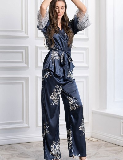 Брючная шелковая пижама Mia-Amore ALEXANDRIA 3568, Цвет: темно-синий, Размеры: S, изображение 3