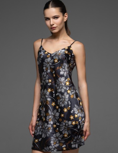 Атласная сорочка с цветами Mia-Amore ELSA 7530, Цвет: темно-синий, Размеры: M, изображение 3