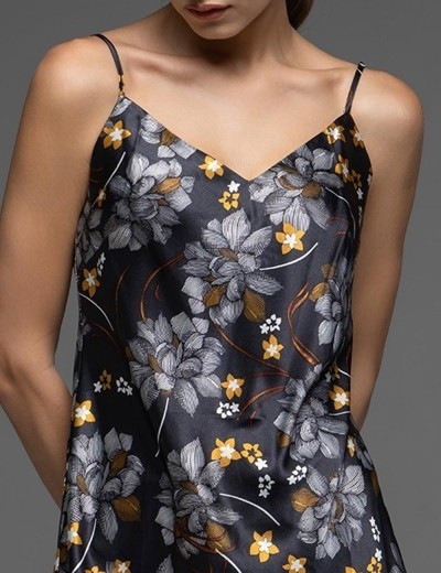 Атласная сорочка с цветами Mia-Amore ELSA 7530, Цвет: темно-синий, Размеры: M, изображение 4