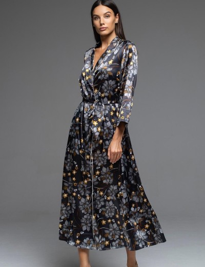 Длинный халат на пуговицах Mia-Amore ELSA 7539, Цвет: темно-синий, Размеры: 2XL/3XL, изображение 3