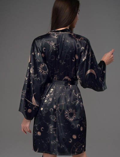 Шелковый домашний халат Mia-Amore GALATEYA 4463, Цвет: черный, Размеры: S/M, изображение 2
