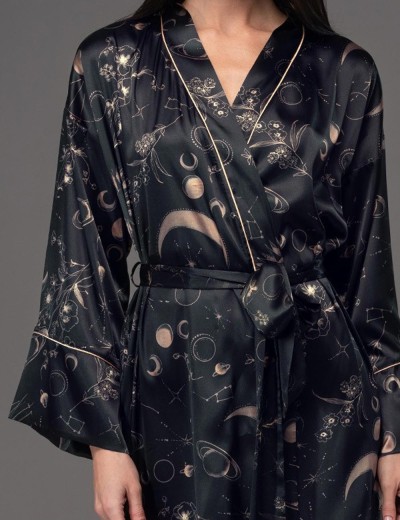Шелковый домашний халат Mia-Amore GALATEYA 4463, Цвет: черный, Размеры: S/M, изображение 4