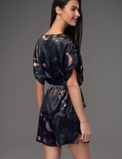 Шёлковый комплект блуза с шортами Mia-Amore GALATEYA 4471, Цвет: черный, Размеры: L, изображение 4