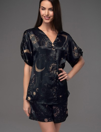 Шёлковый комплект блуза с шортами Mia-Amore GALATEYA 4471, Цвет: черный, Размеры: L, изображение 3