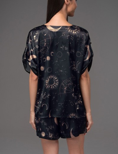 Шёлковый комплект блуза с шортами Mia-Amore GALATEYA 4471, Цвет: черный, Размеры: L, изображение 2